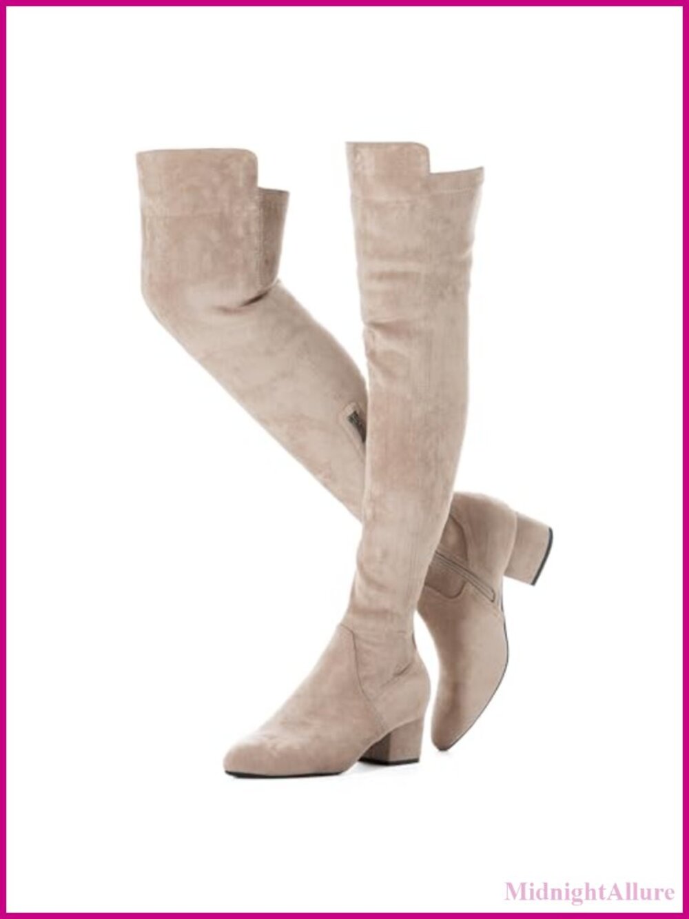 Women Over the Knee Boots Suede Block Low 2 Inch Heel Pointed Toe